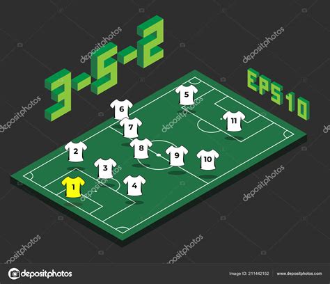 Football 3-5-2 formation with isometric field. Stock Vector Image by ...