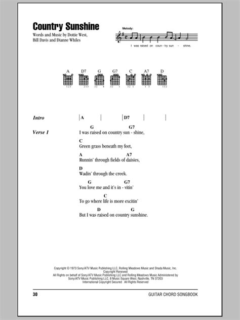 Country Sunshine by Dottie West - Guitar Chords/Lyrics - Guitar Instructor