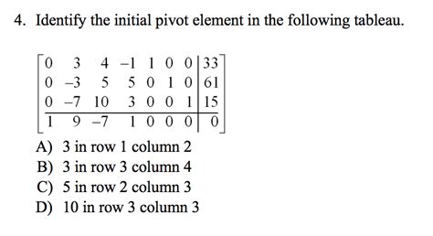 Solved Identify the initial pivot element in the following | Chegg.com