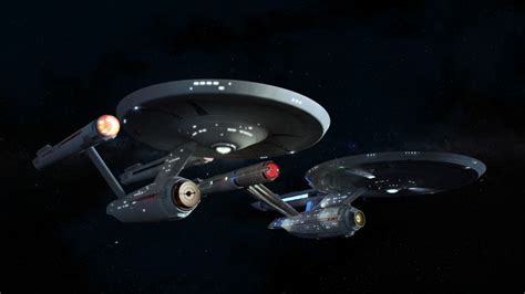 The TOS Enterprise and the DSC Enterprise in a fantastic piece of work ...