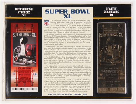 Commemorative Super Bowl XL Score Card with Gold Ticket: Steelers vs ...