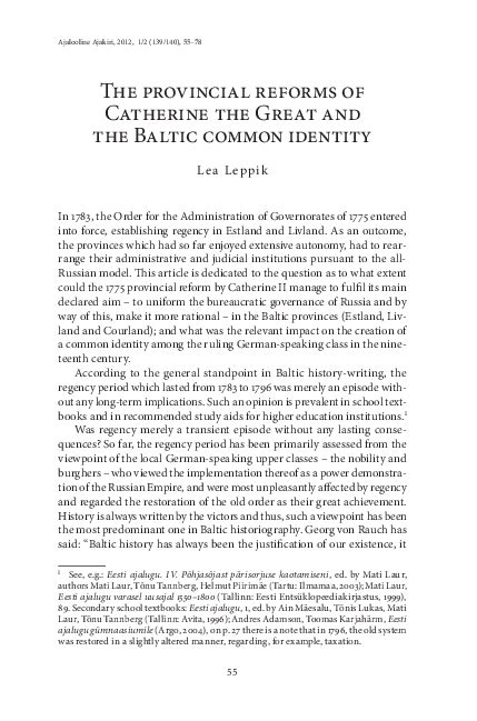 The Provincial Reforms of Catherine the Great and the Baltic Common ...