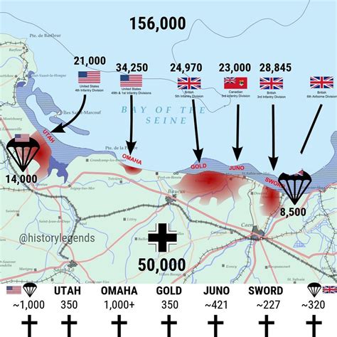 D-day 75th anniversary, a map showing the distribution and casualties ...