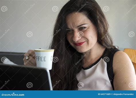 Business Woman Having Coffee at Home Office Desk Stock Image - Image of coffee, smile: 64371689