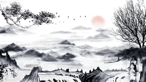 Chinese Ink Painting Village Background, Black And White, Illustration Background, Chinese Style ...