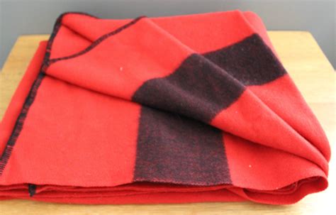 Vintage 100% Wool Blanket / Red with Black by BlueSugarVintage