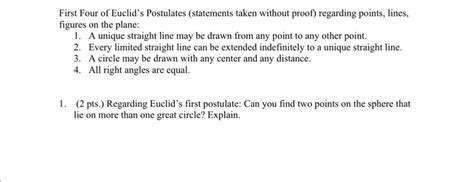 Solved First Four of Euclid's Postulates (statements taken | Chegg.com