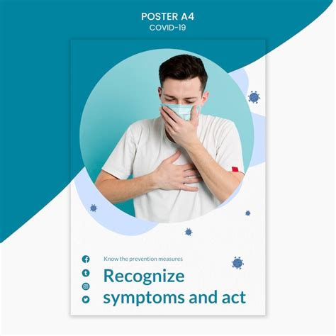 Free PSD | Man coughing in a surgeon mask covid-19 poster