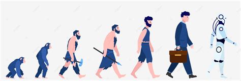 Ilustrasi Vektor Datar Terisolasi Evolusi Manusia Kartun, Futuristik ...