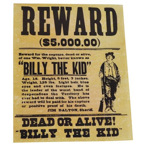 Buy Beck's Closet Billy The Kid Wanted Dead or Alive Outlaw Old West ...