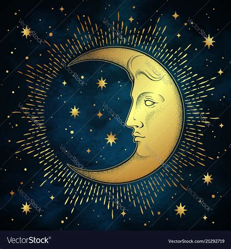 Crescent moon and stars in antique style Vector Image