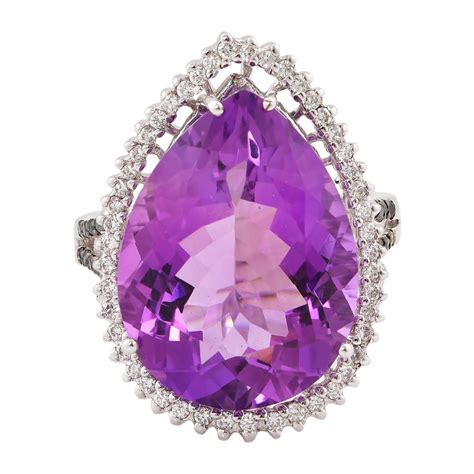 10.59 Carat Amethyst Diamond 14 Karat White Gold Cocktail Ring For Sale ...