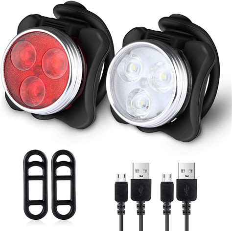 USB Rechargeable Bike Light Set, Super Bright Front Headlight and Rear LED Bicycle Light ...