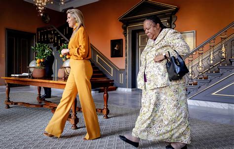 Queen Maxima Wears Orange Dress While Meeting With Minister Naledi Pandor