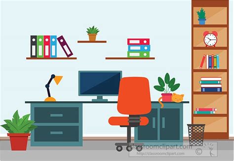 Home Clipart - home-office-with-desk-chair-bookshelf-computer-clipart - Classroom Clipart