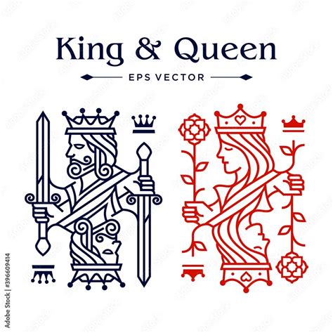 King and queen card drawing line illustration, casino poker logo design ...