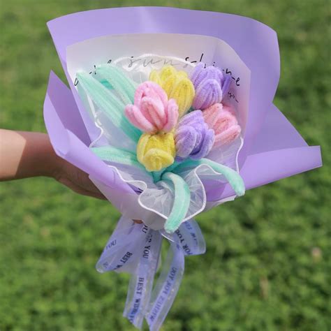 6pcs Tulip Bouquet, Rainbow Tulip Flower Bunch, Chenille Stem ...