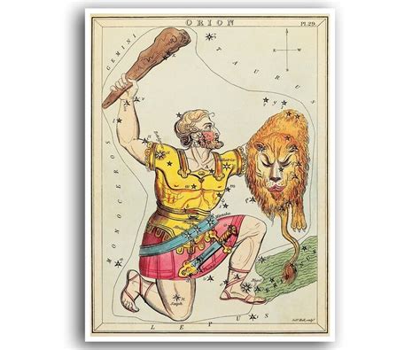 Orion Zodiac Art Print Star Sign Poster Constellation Map Star Chart Horoscope Vintage Astrology ...