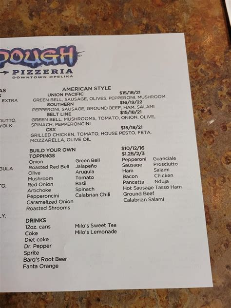 Menu at Dough Pizzeria, Opelika