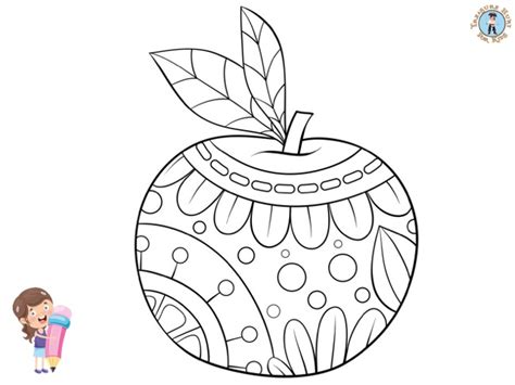 Apple Coloring Page with details - Treasure hunt 4 Kids