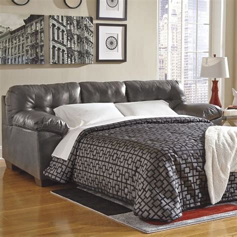 Ashley Furniture Alliston Leather Queen Sleeper Sofa in Gray - 2010239
