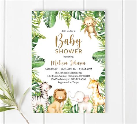 Jungle Baby Shower Invitation Safari Baby Shower Invite Jungle - Etsy