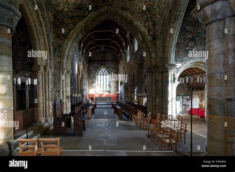 The interior of Iona Abbey, an historic abbey located on the Isle of ...