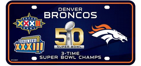 Denver Broncos 3X Super Bowl Champions Aluminum License Plate Tag Football, The Fan Nut