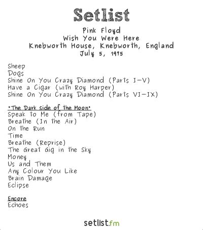 Pink Floyd Setlist Knebworth Park, Knebworth, England 1975, Wish You ...