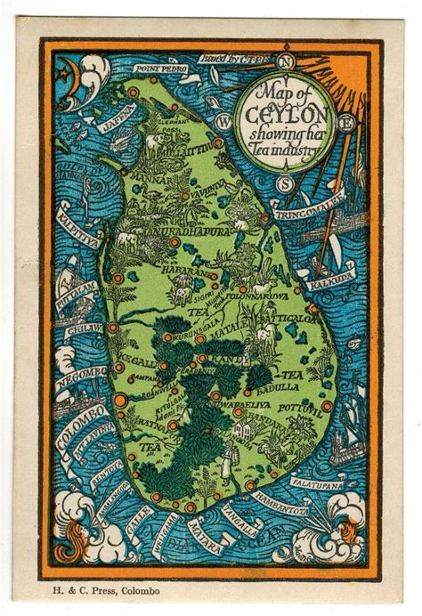 Map of Ceylon showing her Tea industry - Barron Maps | Map, Pictorial maps, Map print