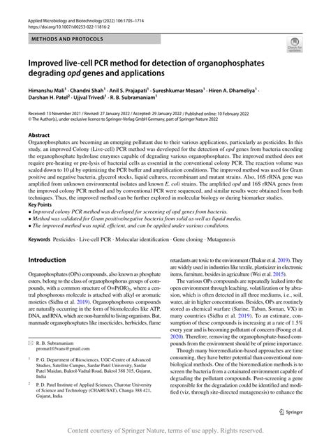 Improved live-cell PCR method for detection of organophosphates ...