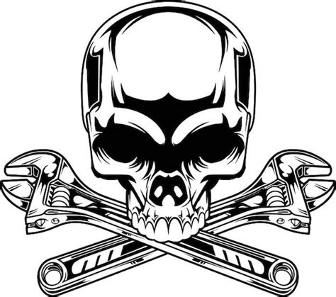 Mechanic Logo 2 Skull Wrench Crossed Engine Car Auto