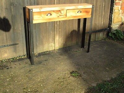 Bespoke-steampunk-rustic-wood-industrial-steel-console-table-drawers. Again really narrow at ...