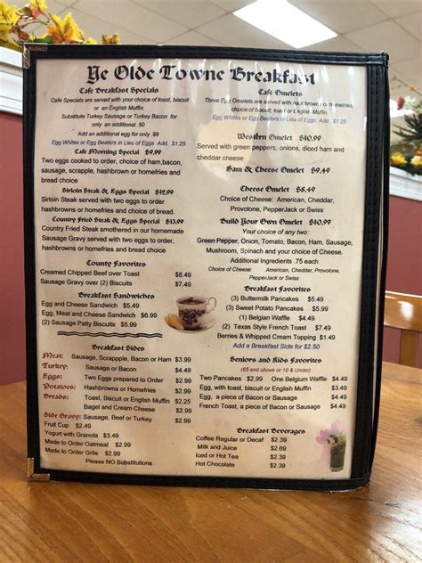 Menu at Ye Olde Towne Cafe, Leonardtown