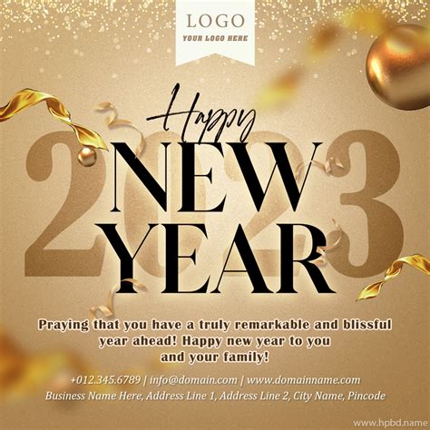 Luxury Golden Happy New Year 2023 Wishes With Company Logo | Happy new ...