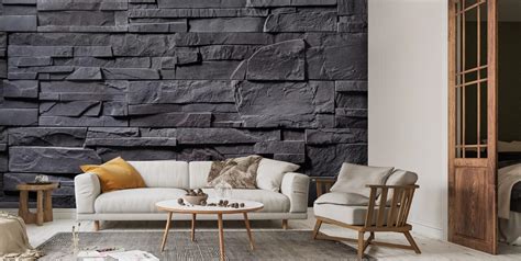 Stone Wall - Charcoal Grey Wall Mural | Wallsauce US