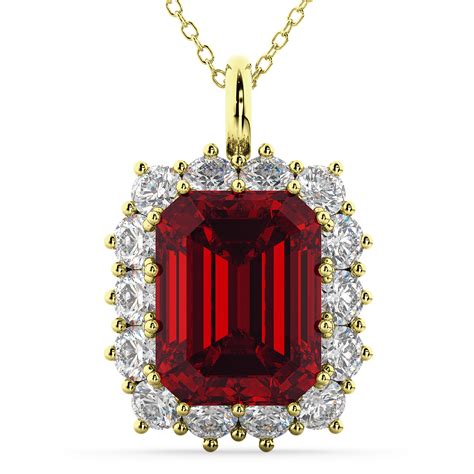 Emerald Cut Ruby & Diamond Pendant 14k Yellow Gold (5.68ct) - AD1790