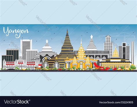 Yangon skyline with gray buildings and blue sky Vector Image