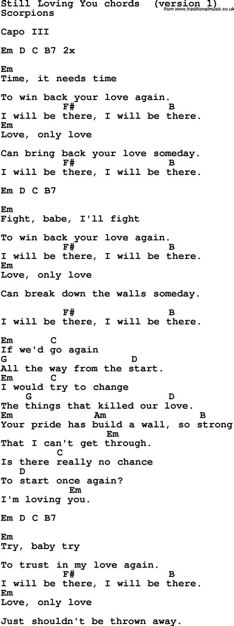 Song lyrics with guitar chords for Still Loving You