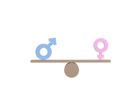 3D. Gender equality concept. Gender symbols balancing on wooden seesaw. 10916693 PNG