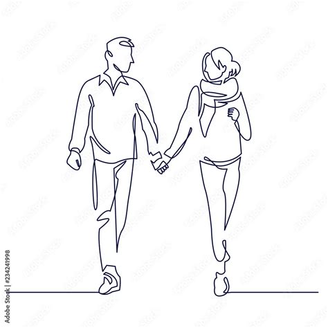 Couple Holding Hands Walking Drawing