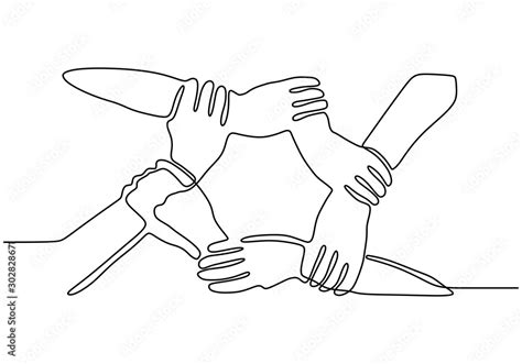 Vecteur Stock Continuous one line drawing of join hands puzzle business ...