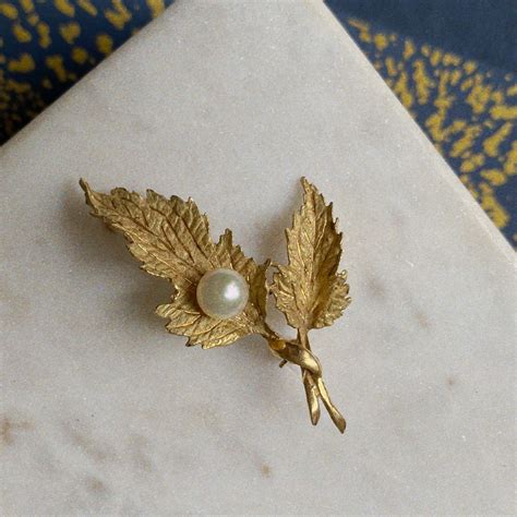 Broche Vintage Feuilles Perle - Diamantiques