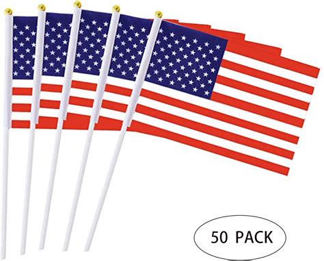 Amazon.com : D-buy 50 Pack USA Stick Flags, Hand Held Small American Flags on Stick, Party ...