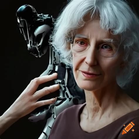 Image of donna haraway with a cyborg