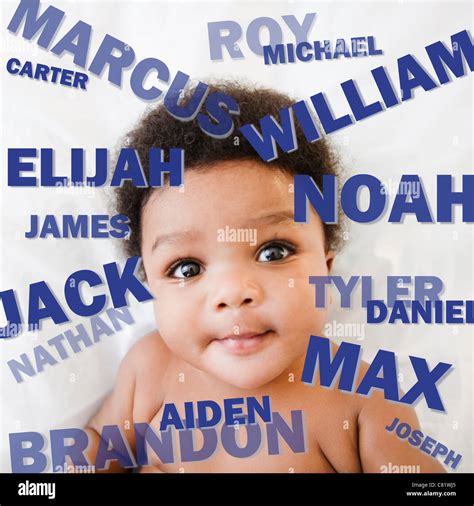 African American baby boy surrounded by boy's names Stock Photo - Alamy