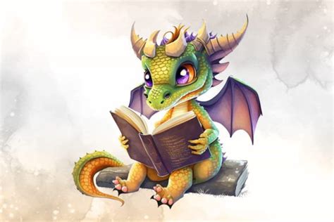 Dragon Reading Book Sublimation Clipart - Inspire Uplift