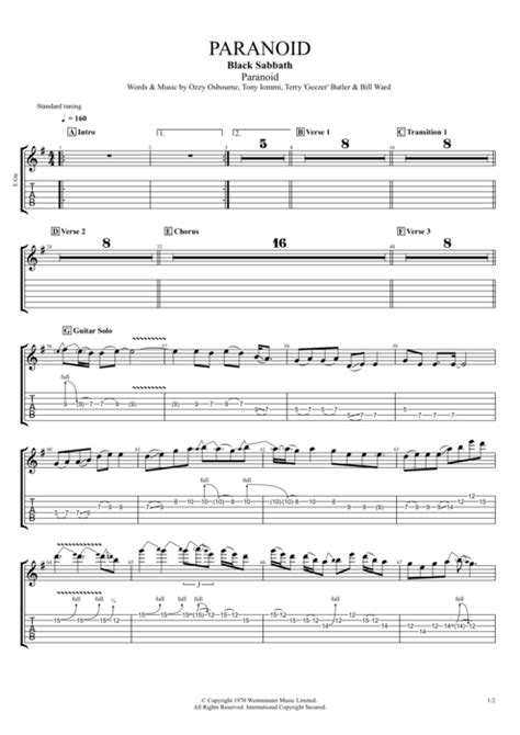 Paranoid Tab by Black Sabbath (Guitar Pro) - Full Score | mySongBook