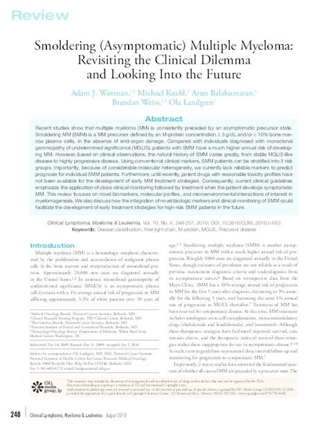 (PDF) Smoldering (Asymptomatic) Multiple Myeloma: Revisiting the ...