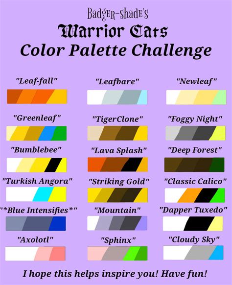 Warrior Cats Color Palettes F2U by Badger-shade on DeviantArt